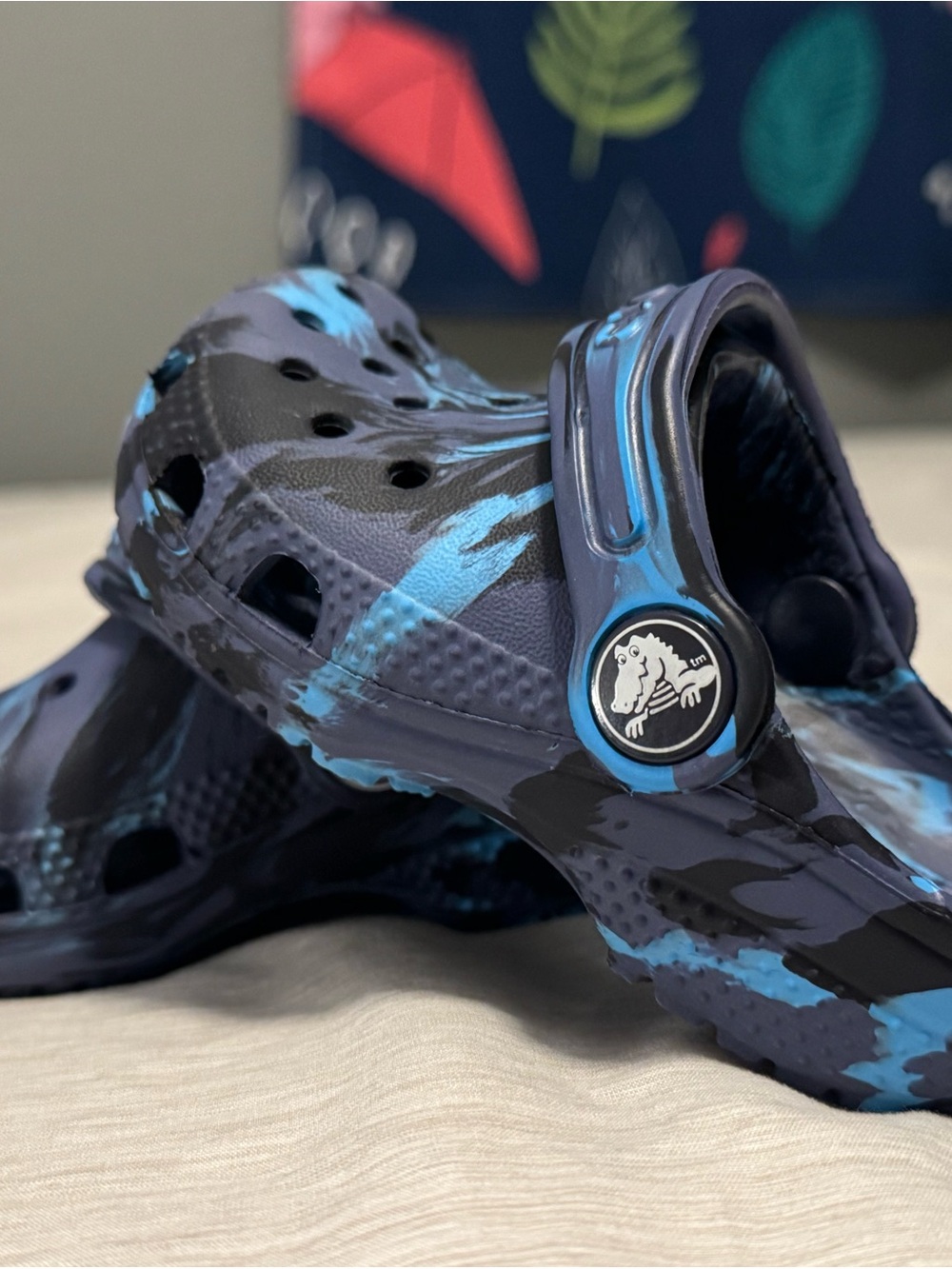 CROCS Classic Clog in Black with Blue Swirl